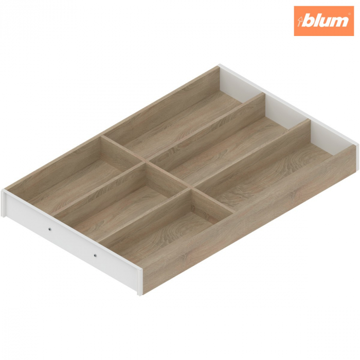 AMBIA-LINE Organizator pt tacâmuri, pentru LEGRABOX/MERIVOBOX Sertar, Design de lemn, 6 Compartimente pt tacâmuri, NL=500 mm, Lăţime=300 mm, finisaj Stejar Bard./alb-mătase ZC7S500BH3 [1]