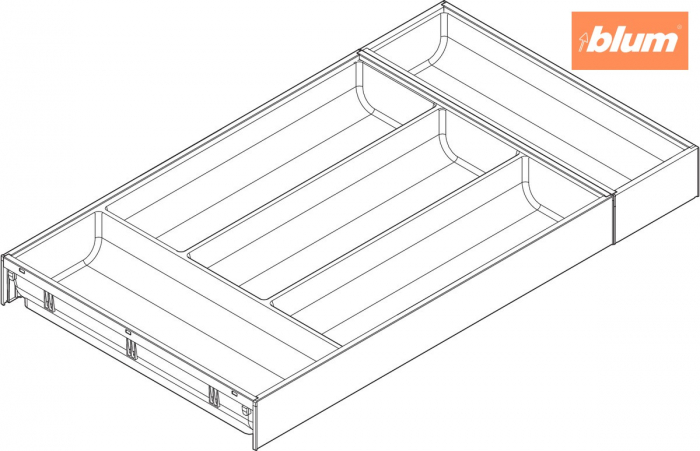 AMBIA-LINE Organizator pt tacâmuri, pentru MERIVOBOX Sertar, Plastic/oţel, 6 Compartimente pt tacâmuri, NL=650 mm, Lăţime=300 mm, finisaj gri indiu mat ZC7S650BS3 [2]