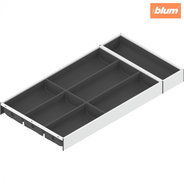 AMBIA-LINE Organizator pt tacâmuri, pentru LEGRABOX/MERIVOBOX Sertar, Plastic/oţel, 7 Compartimente pt tacâmuri, NL=600 mm, Lăţime=300 mm, finisaj alb-mătase/gri-orion ZC7S600BS3 [1]