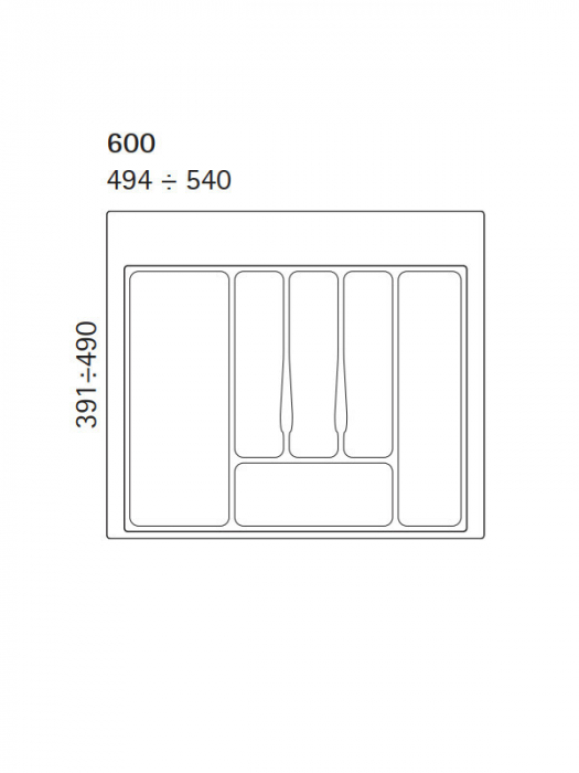 Compartimentare tacamuri pentru latime front sertar de 600 mm, finisaj gri [2]