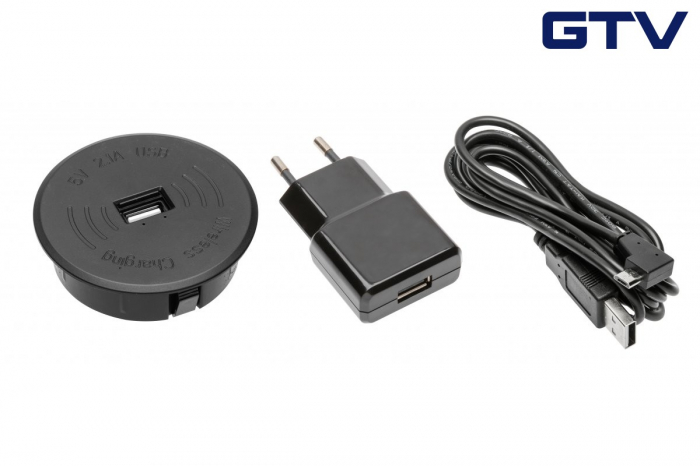 Incarcator wireless incorporabil + 1xUSB A, negru [1]