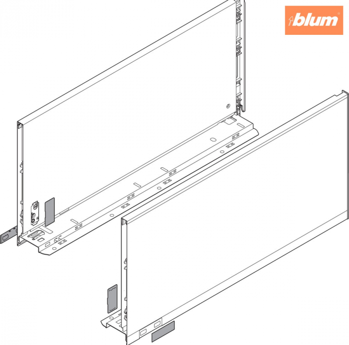 Laterală de sertar LEGRABOX, Înălţime F (241 mm), NL=650 mm, dreapta+stânga, pentru LEGRABOX pure, finisaj negru-carbon mat 770F6502S [2]