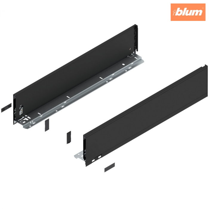 Laterală de sertar LEGRABOX, Înălţime K (128.5 mm), NL=600 mm, dreapta+stânga, pentru LEGRABOX pure, finisaj negru-carbon mat 770K6002S [1]