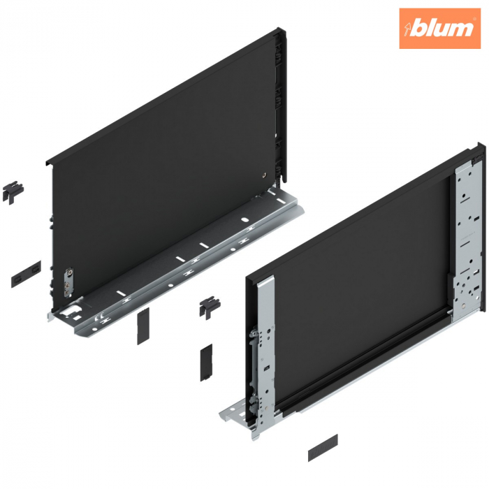 Laterală de sertar LEGRABOX (interior), Înălţime F (241 mm), NL=400 mm, dreapta+stânga, pentru LEGRABOX pure, finisaj negru-carbon mat 770F4001S [1]