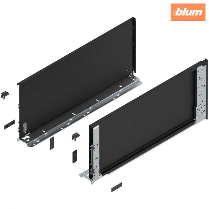 Laterală de sertar LEGRABOX (interior), Înălţime F (241 mm), NL=550 mm, dreapta+stânga, pentru LEGRABOX pure, finisaj negru-carbon mat 770F5501S [1]