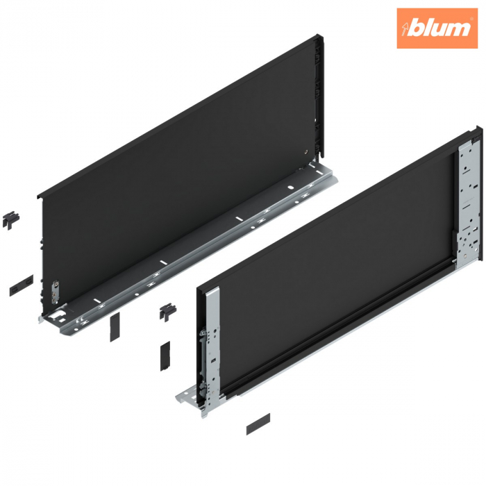 Laterală de sertar LEGRABOX (interior), Înălţime F (241 mm), NL=600 mm, dreapta+stânga, pentru LEGRABOX pure, finisaj negru-carbon mat 770F6001S [1]