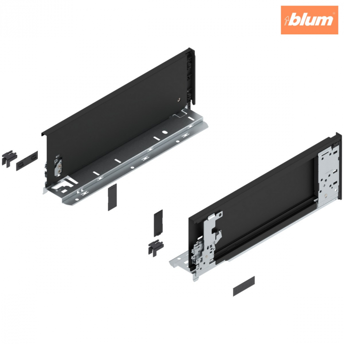 Laterală de sertar LEGRABOX (interior), Înălţime K (128.5 mm), NL=350 mm, dreapta+stânga, pentru LEGRABOX pure, finisaj negru-carbon mat 770K3501S [1]