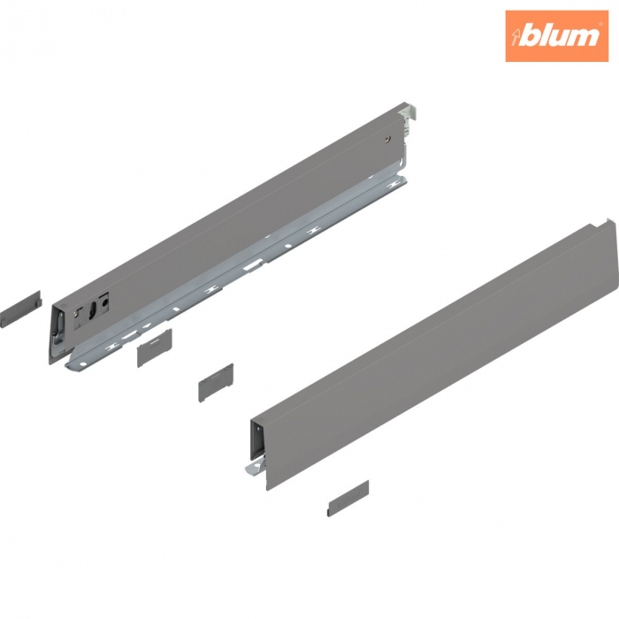 Laterală de sertar MERIVOBOX, Înălţime N (68.5 mm), NL=450 mm, dreapta+stânga, finisaj gri indiu mat 470N4502S [1]