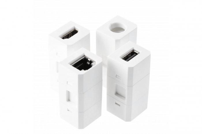 Priza incorporabila rotunda 1xschuko + 1xUSB A + 1xUSB C + 1 port interschimbabil, alba [4]