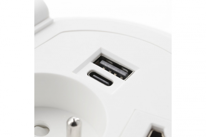 Priza incorporabila rotunda 1xschuko + 1xUSB A + 1xUSB C + 1 port interschimbabil, alba [3]