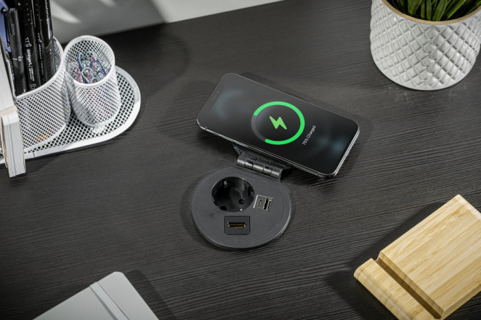 Priza incorporabila rotunda 1xschuko + 1xUSB A + 1xUSB C + 1 port interschimbabil, alba [5]