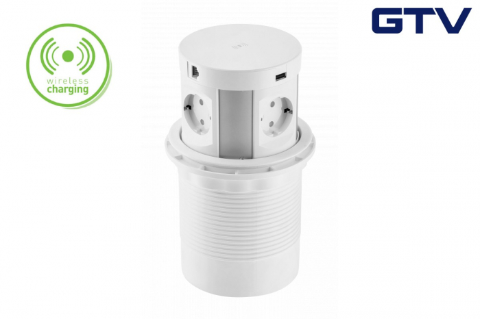 Priza incorporabila rotunda Comfort Plus 4xschuko + 2xUSB A 5V/3.1A + 2xRJ45, aluminiu [1]