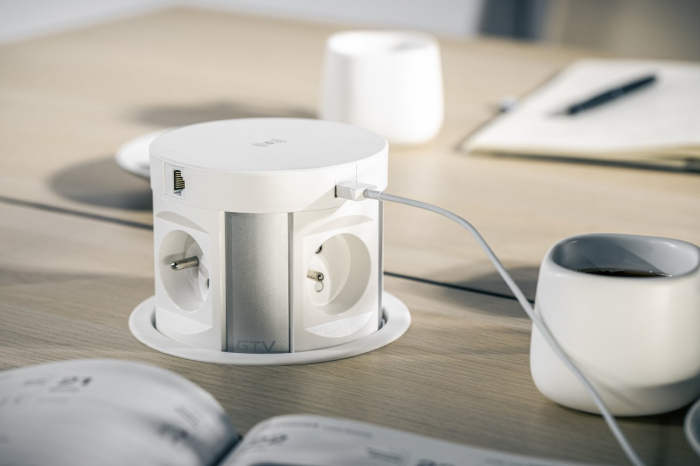 Priza incorporabila rotunda Comfort Plus 4xschuko + 2xUSB A 5V/3.1A + 2xRJ45, neagra [7]
