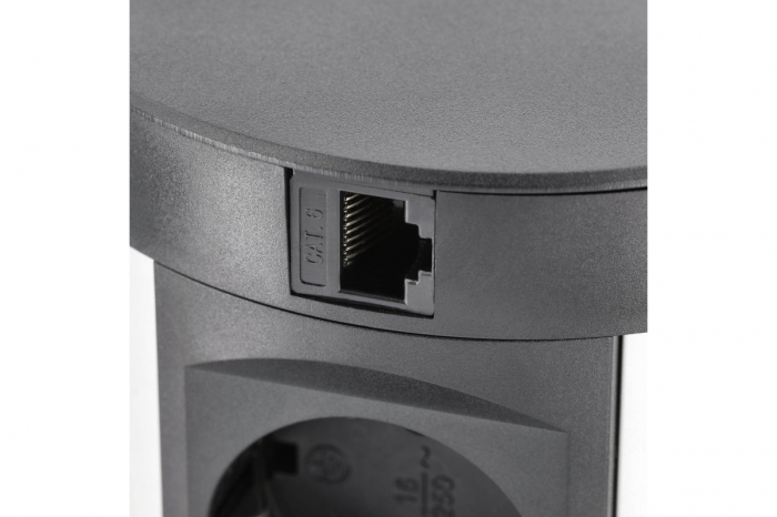 Priza incorporabila rotunda Comfort Plus 4xschuko + 2xUSB A 5V/3.1A + 2xRJ45, neagra [5]