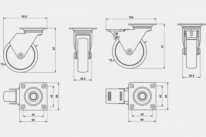 Rotila Calibro fara frana Ø 75 mm, finisaj negru [5]