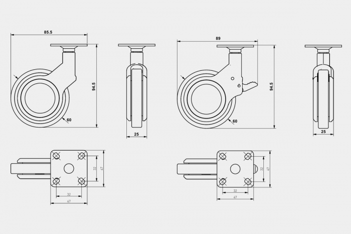 Rotila Gira fara frana Ø 60 mm, finisaj gri+crom [6]