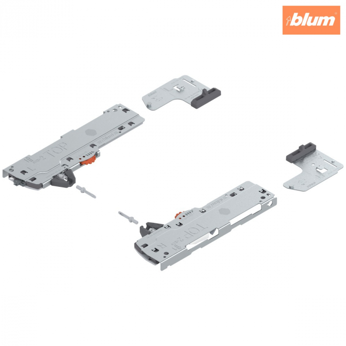 set (Unitate TIP-ON BLUMOTION + Declanşator + Adaptor), pentru LEGRABOX, pentru MOVENTO, Tip L1, NL=350-600 mm, Greutate totală a extragerii=0-20 kg, dreapta+stânga, finisaj R7035 gri deschis T60L7340 [1]