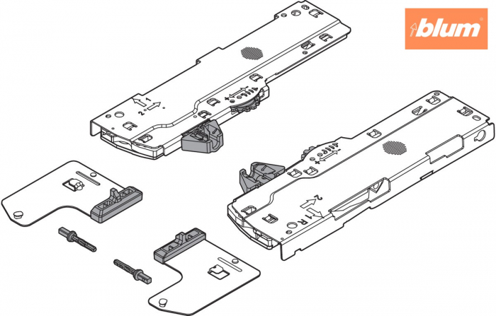 set (Unitate TIP-ON BLUMOTION + Declanşator + Adaptor), pentru LEGRABOX, pentru MOVENTO, Tip S1, NL=270-320 mm, Greutate totală a extragerii=10-20 kg, dreapta+stânga, finisaj R7035 gri deschis T60L714 [2]
