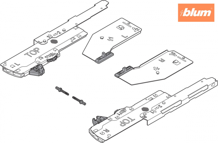 set (Unitate TIP-ON BLUMOTION + Declanşator + Adaptor), pentru LEGRABOX, Tip L3, NL=350-600 mm, Greutate totală a extragerii=15-40 kg, dreapta+stânga, finisaj R7037 gri închis T60L9540 [2]