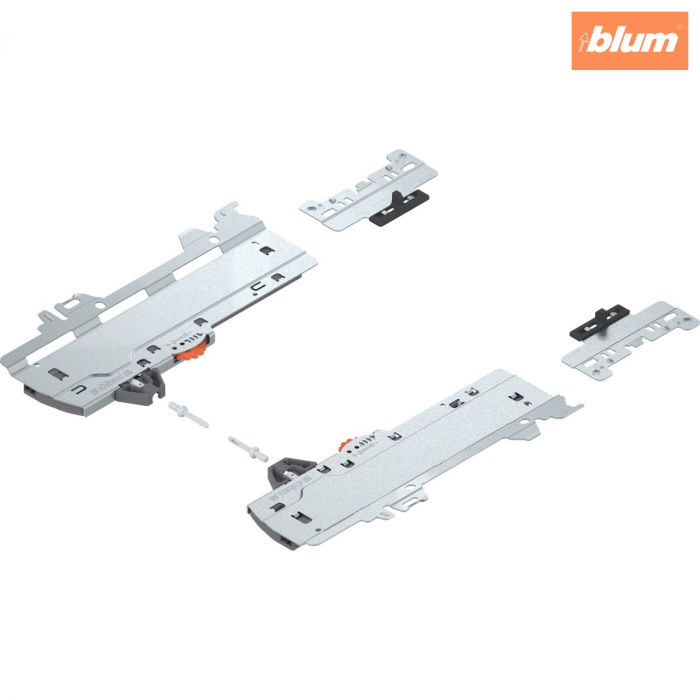 set (Unitate TIP-ON BLUMOTION + Declanşator + Adaptor), pentru MERIVOBOX, Tip L3, NL=350-600 mm, Greutate totală a extragerii=15-40 kg, dreapta+stânga, finisaj R7037 gri închis T60H4540 [1]