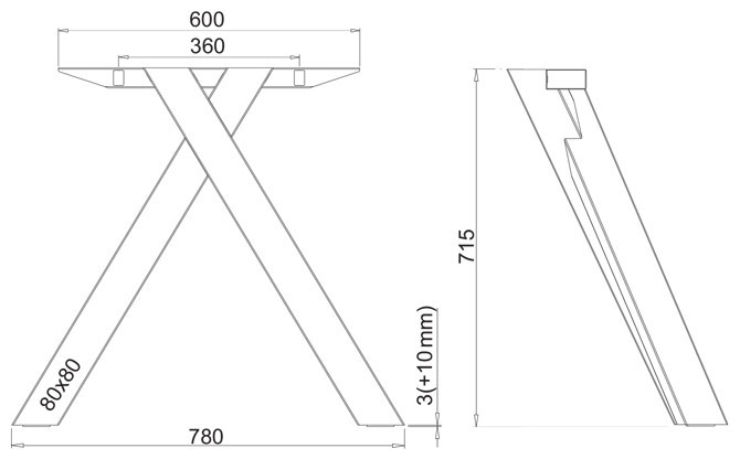 Structura pentru masa sau birou Aster 80x80, pentru lungime blat 2000 mm, finisaj negru [6]