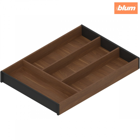 Ambia-Line - Blum - AMBIA-LINE Organizator pt tacâmuri, pentru LEGRABOX/MERIVOBOX Sertar, Design de lemn, 4 Compartimente pt tacâmuri, NL=450 mm, Lăţime=300 mm, finisaj Nuc Tenn. / negru-carbon ZC7S450BH3