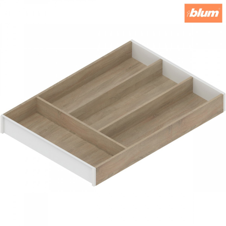 Ambia-Line - Blum - AMBIA-LINE Organizator pt tacâmuri, pentru LEGRABOX/MERIVOBOX Sertar, Design de lemn, 4 Compartimente pt tacâmuri, NL=450 mm, Lăţime=300 mm, finisaj Stejar Bard./alb-mătase ZC7S450BH3