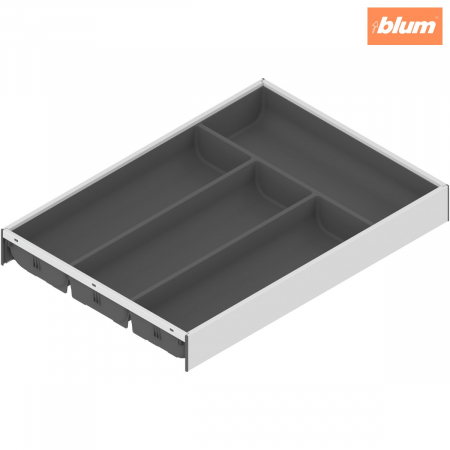 Ambia-Line - Blum - AMBIA-LINE Organizator pt tacâmuri, pentru LEGRABOX/MERIVOBOX Sertar, Plastic/oţel, 4 Compartimente pt tacâmuri, NL=450 mm, Lăţime=300 mm, finisaj alb-mătase/gri-orion ZC7S450BS3
