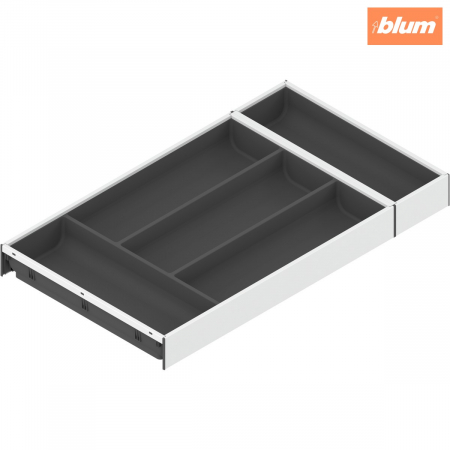 Ambia-Line - Blum - AMBIA-LINE Organizator pt tacâmuri, pentru LEGRABOX/MERIVOBOX Sertar, Plastic/oţel, 5 Compartimente pt tacâmuri, NL=550 mm, Lăţime=300 mm, finisaj alb-mătase/gri-orion ZC7S550BS3