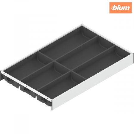 Ambia-Line - Blum - AMBIA-LINE Organizator pt tacâmuri, pentru LEGRABOX/MERIVOBOX Sertar, Plastic/oţel, 6 Compartimente pt tacâmuri, NL=500 mm, Lăţime=300 mm, finisaj alb-mătase/gri-orion ZC7S500BS3