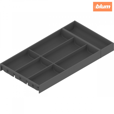 Ambia-Line - Blum - AMBIA-LINE Organizator pt tacâmuri, pentru LEGRABOX/MERIVOBOX Sertar, Plastic/oţel, 7 Compartimente pt tacâmuri, NL=600 mm, Lăţime=300 mm, finisaj gri-orion mat ZC7S600BS3