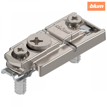 Balamale Clip - Blum - CLIP Plăcuţă de montaj, dreaptă, 0 mm, Zinc, Cu diblu expandabil EXPANDO, reglaj pe înălţime: Excentric, finisaj nichelat 177H5400E