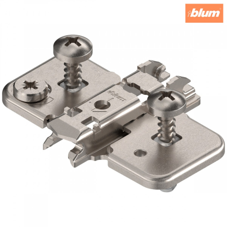 Balamale Clip - Blum - CLIP Plăcuţă de montaj, în cruce, 0 mm, oţel, Cu diblu expandabil EXPANDO, reglaj pe înălţime: Excentric, finisaj nichelat 174H7100E