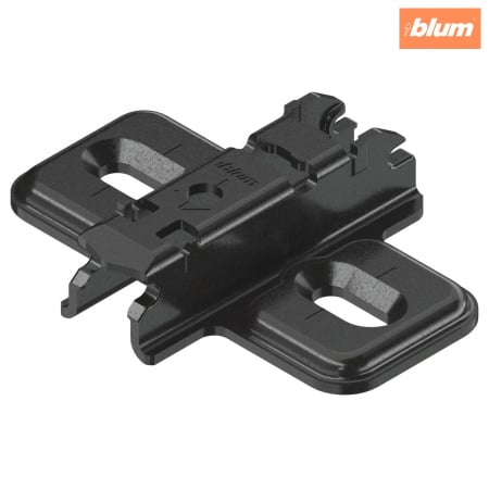Balamale Clip - Blum - CLIP Plăcuţă de montaj, în cruce, 3 mm, oţel, şuruburi, reglaj pe înălţime: Gaură alungită, finisaj negru onix 173L6130