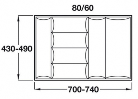Compartimentare tacamuri premium gri argintiu, pentru latime front sertar de 800 mm [1]