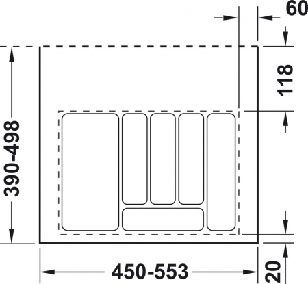 Compartimentare tacamuri universala gri, pentru latime front sertar de 600 mm [1]