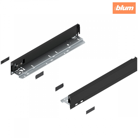 Legrabox - Blum - Laterală de sertar LEGRABOX, Înălţime N (66.5 mm), NL=400 mm, dreapta+stânga, pentru LEGRABOX pure, finisaj negru-carbon mat 770N4002S