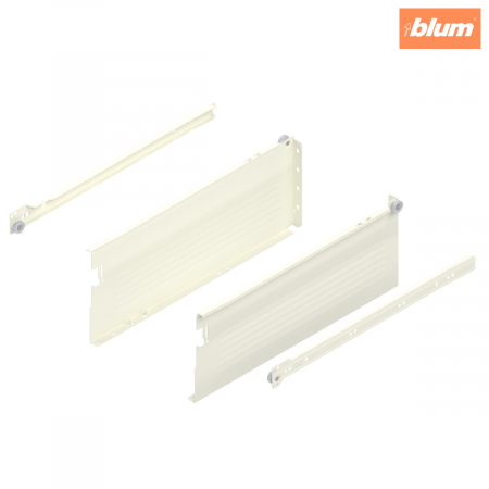 Metabox - Blum - Laterală din oţel METABOX,  H (150 mm),  Extragere parţială, 25 kg, NL=400 mm, Versiune cu gheare, stânga/dreapta, finisaj R9001 albcrem 320H4000C15MX
