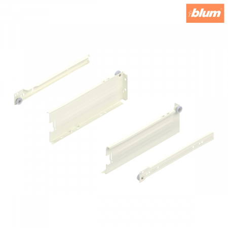 Metabox - Blum - Laterală din oţel METABOX,  M (86 mm),  Extragere parţială, 25 kg, NL=270 mm, Versiune cu gheare, stânga/dreapta, finisaj R9001 albcrem 320M2700C15MX