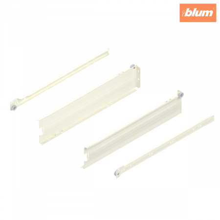 Metabox - Blum - Laterală din oţel METABOX,  M (86 mm),  Extragere parţială, 25 kg, NL=450 mm, Versiune cu gheare, stânga/dreapta, finisaj R9001 albcrem 320M4500C15MX