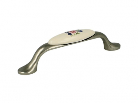 Accesorii mobilier - Maner nichel patinat cu insertie portelan cu flori UP19
