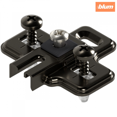 Balamale Modul - Blum - MODUL Plăcuţă de montaj, în cruce, 0 mm, oţel, Cu diblu expandabil EXPANDO, reglaj pe înălţime: Gaură alungită, finisaj negru onix 194K6100E