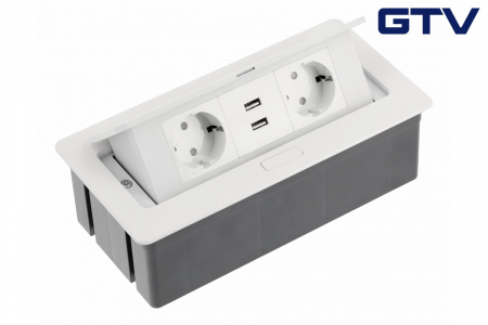 Prize - Priza incorporabila dreptunghiulara 2xschuko + 2xUSB A, alba, fara cablu