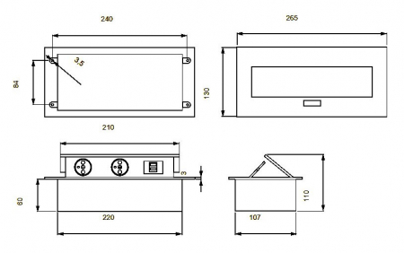 Priza incorporabila dreptunghiulara 3xschuko, aluminiu [1]