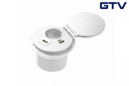 Prize - Priza incorporabila rotunda 1xschuko + 1xUSB A + 1xUSB C + 1 port interschimbabil, alba