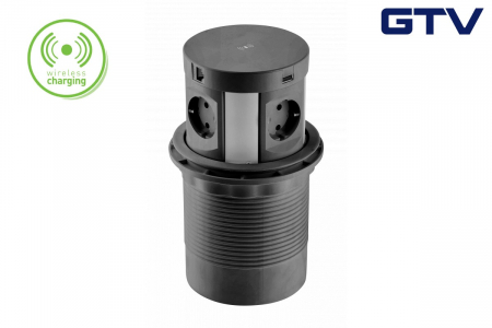 Prize - Priza incorporabila rotunda Comfort Plus 4xschuko + 2xUSB A 5V/3.1A + 2xRJ45, neagra