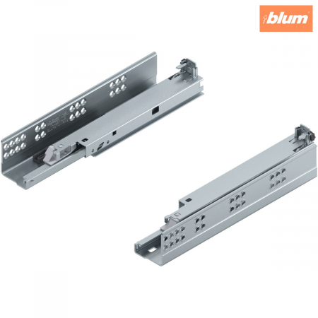 Glisiere - TANDEM BLUMOTION Extragere totală, Glisare, 30 kg, NL=270 mm, pentru Grosime material placă 17-19 mm, pt cuplaj, stânga/dreapta, finisaj zincat 560F2700B