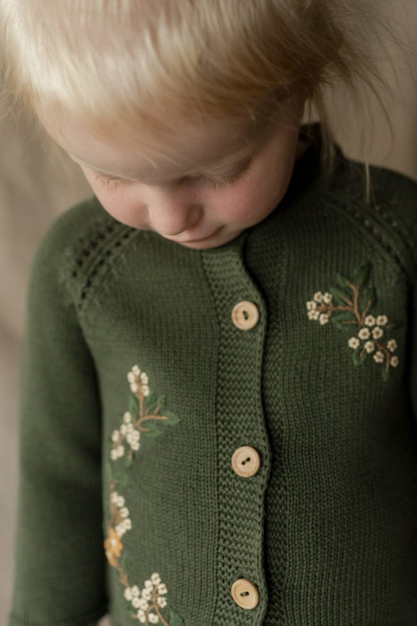 Cardigan Elna, bumbac organic, verde, Hanevild [3]