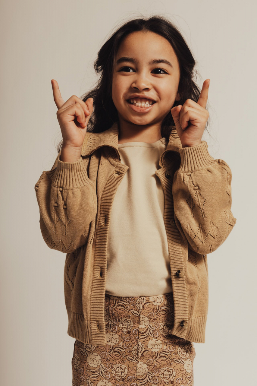 Cardigan Petrie, bumbac organic, culoarea Taupe, Baje [2]