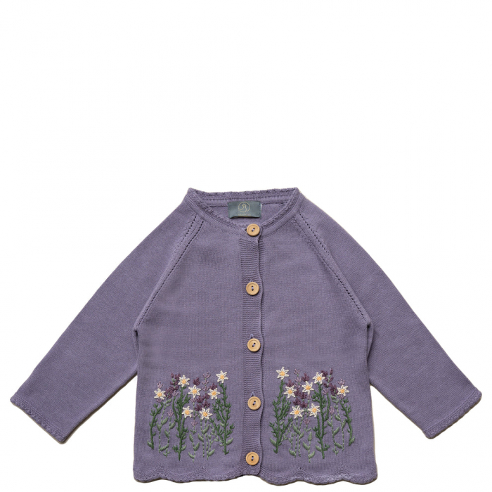 Cardigan tricotat, brodat, bumbac organic, Saga, Hanevild [4]